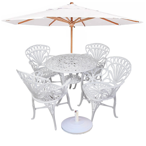 Conjunto de Mesa Primavera 4 Cadeiras e Ombrelone para Jardim Piscina