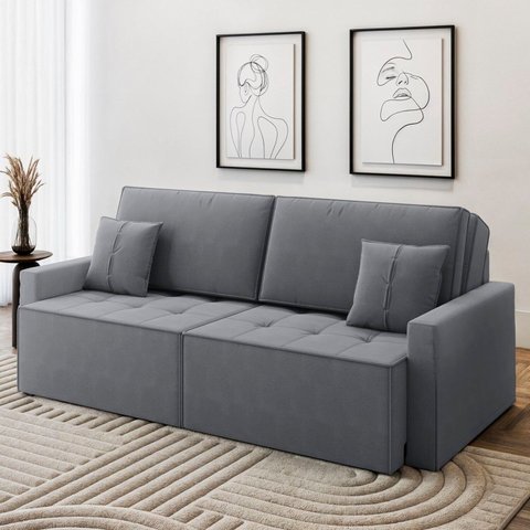 Sofá 3 Lugares 212 100 x 90 cm Veludo Tomie Yescasa Cinza Chumbo