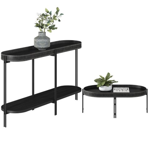 Conjunto Aparador Para Sala De Estar Recpção Com Mesa De Centro Nord L05 Preto - Lyam Decor