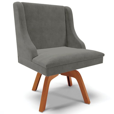 Cadeira Decorativa Sala de Jantar Base Giratória de Madeira Firenze Suede Grafite/Natural G19 - Gran