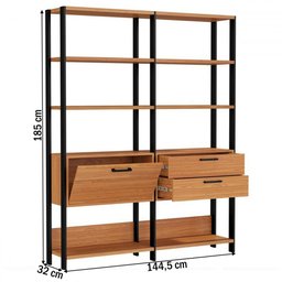 Estante para Livros Home Office 100% Mdf 1 Porta 2 Gavetas Freijó/preto - Panorama Móveis - 4