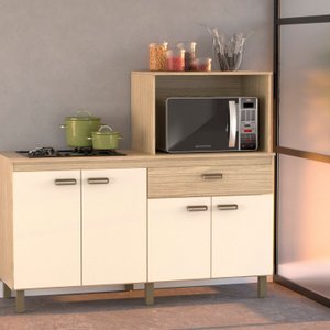 Balcão Cooktop e Forno Micro-ondas 4 Portas e 1 Gaveta