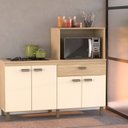 Ver imagem 1 de Balcão Cooktop e Forno Micro-Ondas 4 Portas e 1 Gaveta Bege/Amendoa/Off White