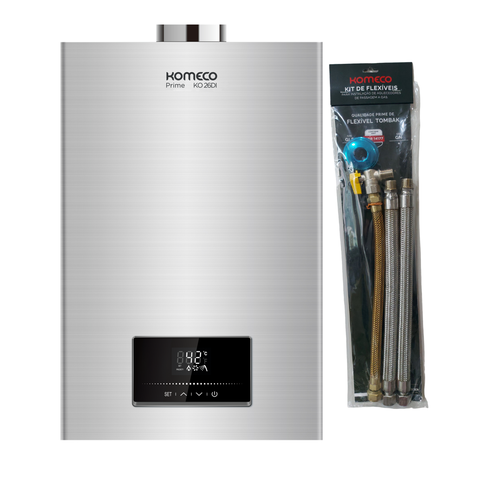 Aquecedor De Água A Gás Komeco Ko 26 Di Prime Inox Com Wifi 26 Litros Digital Bivolt Gás GLP E Kit