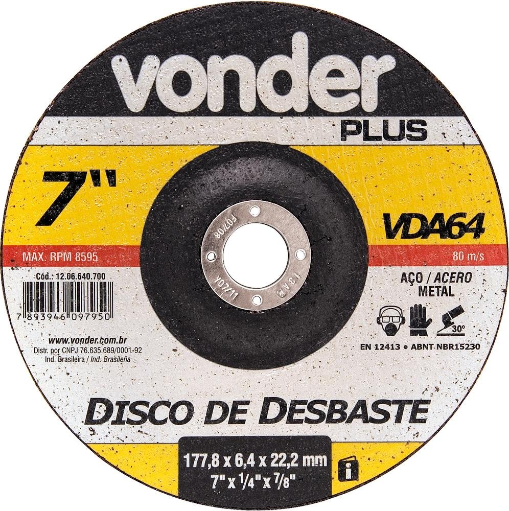 Disco De Desbaste 177,8x5,0x22,22 Para Aço Carbono Vda64 - V - 1