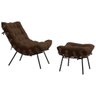 Conjunto Decorativo Poltrona e Puff Abel Base de Madeira Preto Suede Marrom - Gran Belo - 1