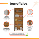 Ver imagem 4 de Armário Multiuso Sapateira 2 Portas com Chave 4 Prateleiras Sala de Estar Marrom Madeira Off White