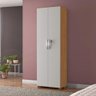 Armário Multiuso Sapateira 2 Portas Com Chave 4 Prateleiras Sala de Estar Marrom Madeira Off White - 1
