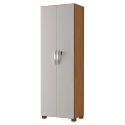 Armário Multiuso Sapateira 2 Portas com Chave 4 Prateleiras Sala de Estar Marrom Madeira Off White - 1