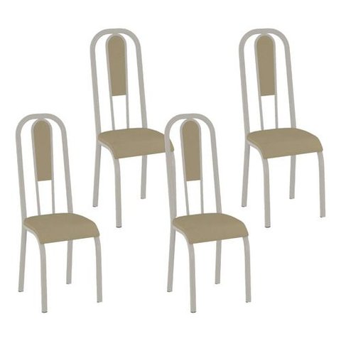 Kit 4 Cadeiras Madri Corino Creme Tubo Champanhe