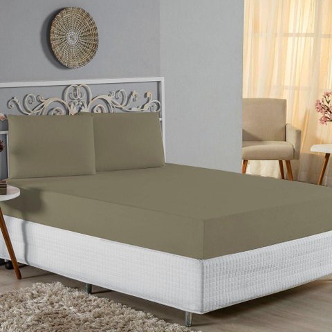 Jogo de Cama Casal Viúva Nobre 3 Peças Malha 100% Algodão - Avelã