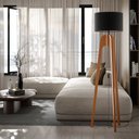 Ver imagem 2 de Luminária de Chão Tripé Paris Madeira Maciça Cupula Palha Preto