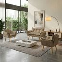 Ver imagem 1 de Kit Namoradeira Decorativa e 2 Poltronas Confortável para Sala Recepção Manicure Alice Suede