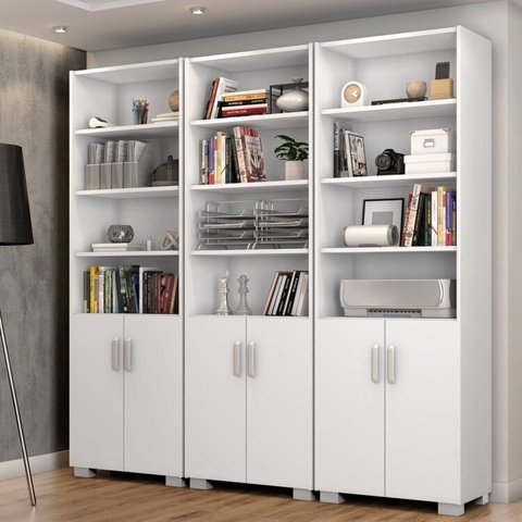 Armário Estante Multiuso Office Livreiro com 6 Portas 181,5cm Branco