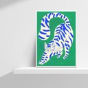 Ver imagem 1 de Quadro Decorativo Abstrato Gato verde 45x34cm - com Vidro:madeira Preta