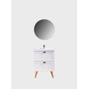 Ver imagem 4 de Gabinete para Banheiro com Cuba e Espelho Redondo 60cm Retro Mdf Branco Milano - On Móveis