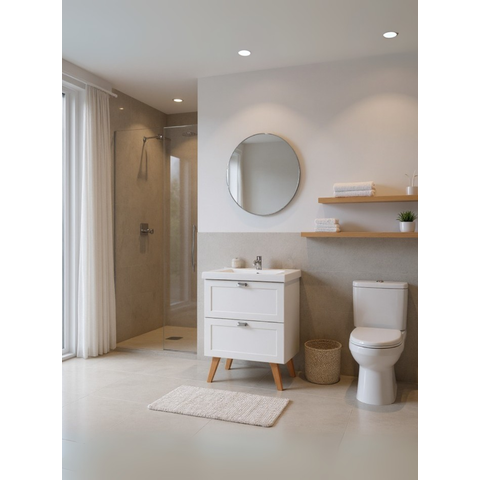 Gabinete para Banheiro com Cuba e Espelho Redondo 60cm Retro Mdf Branco Milano - On Móveis