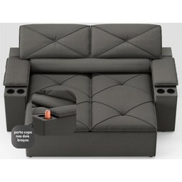 Sofá com Porta Copos Retrátil e Reclinável Pop 1,54m Velosuede Cinza - Netsofas - 5