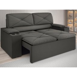 Sofá com Porta Copos Retrátil e Reclinável Pop 1,54m Velosuede Cinza - Netsofas - 1
