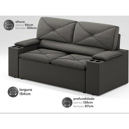 Sofá com Porta Copos Retrátil e Reclinável Pop 1,54m Velosuede Cinza - Netsofas - 2