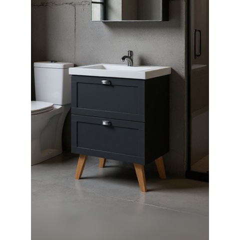 Gabinete para Banheiro com Cuba 60cm Retro Mdf Milano - On Móveis Cor:grafite