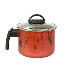 Fervedor Caneco Leiteira 16cm Vermelho Antiaderente Tampa de Vidro:cinema - 1
