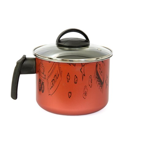 Fervedor Caneco Leiteira 16cm Vermelho Antiaderente Tampa de Vidro:cinema