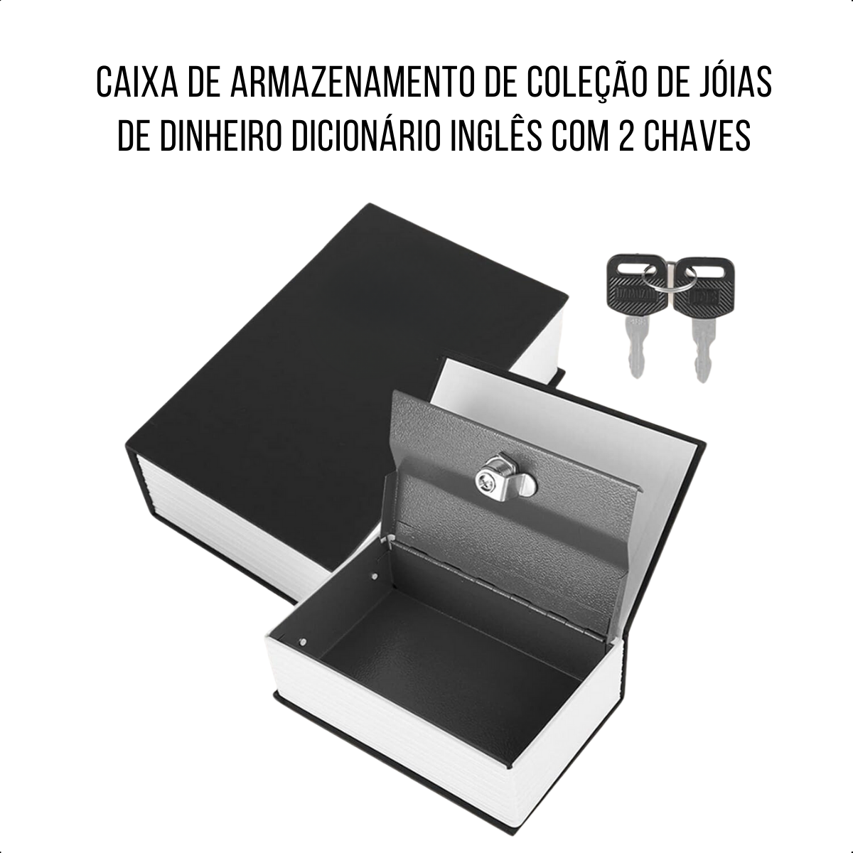 Cofre Camuflado Formato Dicionario C/ 2 Chaves Preto Medi - 5