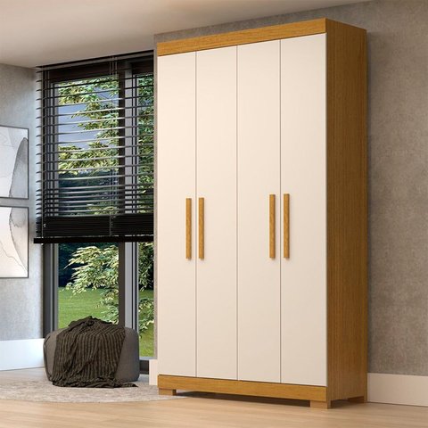 Guarda-Roupa Solteiro 4 Portas 100% MDF 110cm Papoulas Espresso Móveis Off White/Cinamomo