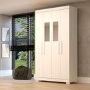 Ver imagem 1 de Guarda-Roupa Solteiro 4 Portas com Espelho 100% MDF 110cm Papoulas Espresso Móveis Branco