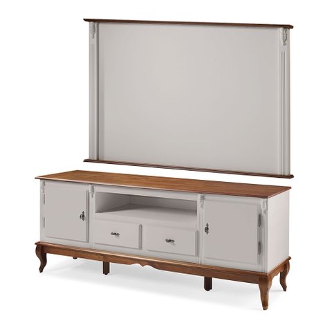 Conjunto Rack 60503m + Painel 50513 para Sala Pés Luiz Xv 2 Gavetas 2 Portas - Off White/imbuia