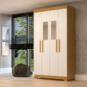 Ver imagem 1 de Guarda-Roupa Solteiro 4 Portas com Espelho 100% MDF 110cm Papoulas Espresso Móveis Off White/Cinamomo