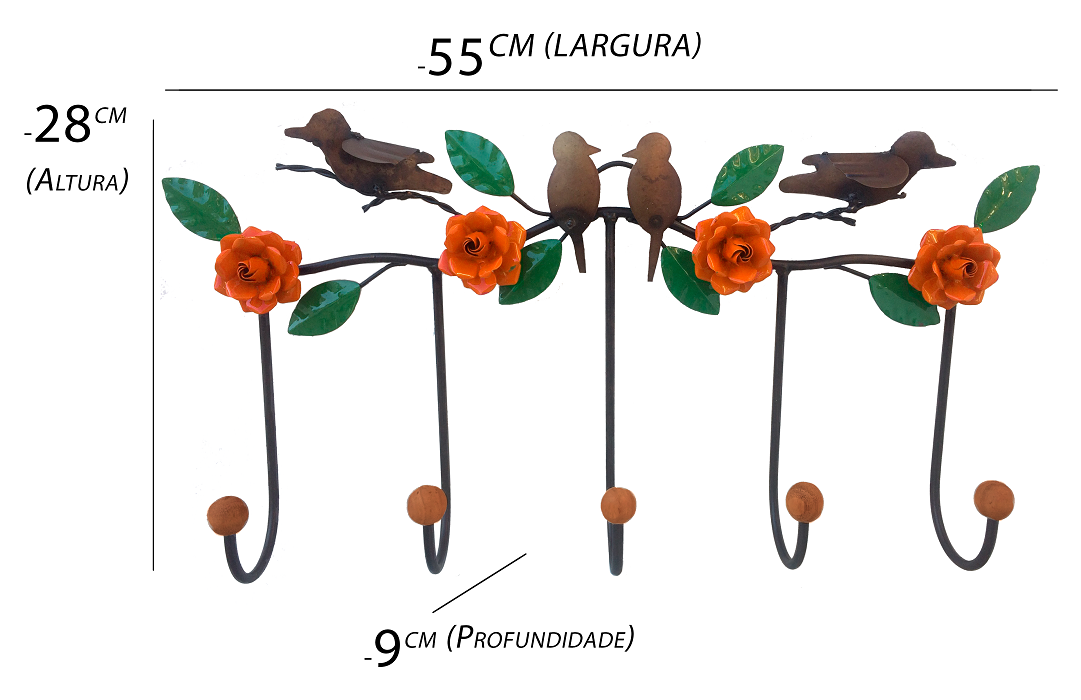 Lindo Cabide Artesanal com Flores de Ferro de Várias Cores Libertas Rosas Artesanato Rosa Mini Laran - 2