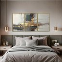 Ver imagem 1 de Quadro Decorativo Abstrato Cinza com Dourado Kit 3 Quadros