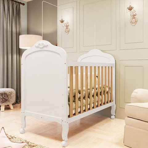 Berço Mini Cama 3 em 1 100% MDF Maya Espresso Móveis Branco Brilho/Amêndoa