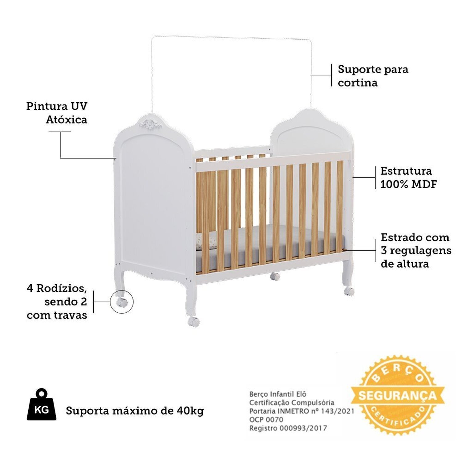 Berço Mini Cama 3 em 1 100% Mdf Maya Espresso Móveis - 5