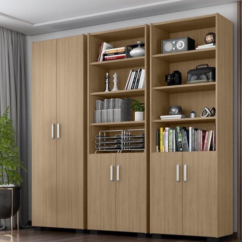 Armário Estante Multiuso Office Livreiro com 6 Portas 181,5cm Marrom/Freijó