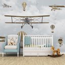 Ver imagem 2 de Papel de parede aviãozinho mapa mundi infantil para quarto de bebê M² PP90