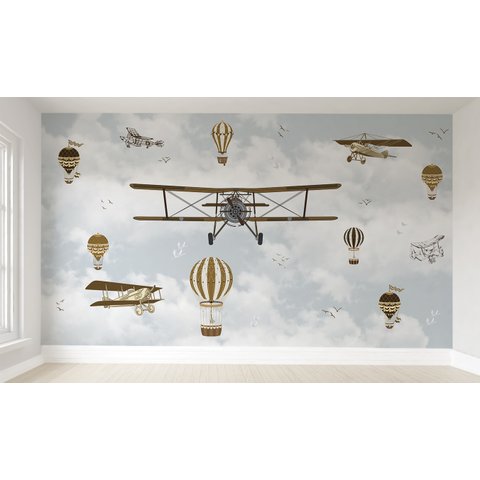 Papel de parede aviãozinho mapa mundi infantil para quarto de bebê M² PP90