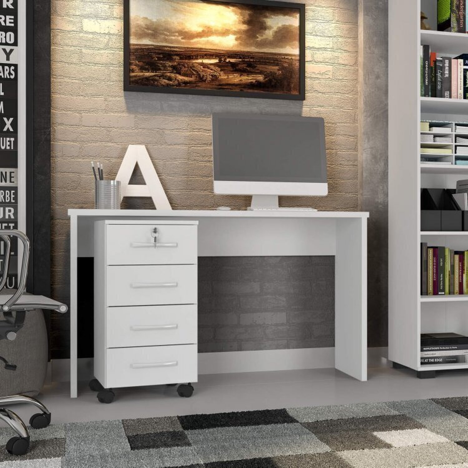 Conjunto Home Office 3 Peças com Escrivaninha Gávea e 2 Armários Espresso Móveis - 6
