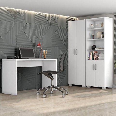 Conjunto Home Office 3 Peças com Escrivaninha Gávea e 2 Armários Espresso Móveis Branco