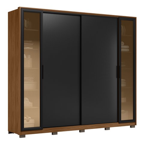 Guarda Roupa Casal 267cm Loreto D02 Nogueira/preto - Mpozenato