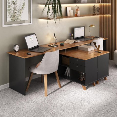 Conjunto para Escritório 2 Escrivaninhas Gold Freijó/preto Artany