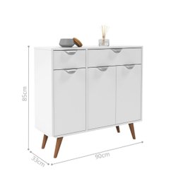 Aparador Buffet Anton 2 Gavetas 3 Portas com Pés Retrô para Sala ou Cozinha 90cm:branco - 2