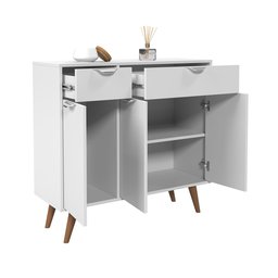 Aparador Buffet Anton 2 Gavetas 3 Portas com Pés Retrô para Sala ou Cozinha 90cm:branco - 3