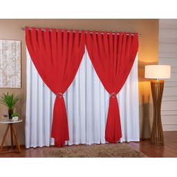 Cortina Voil Com Forro Microfibra Sala E Quarto 6,00x2,80 Branco/Vermelho - 1