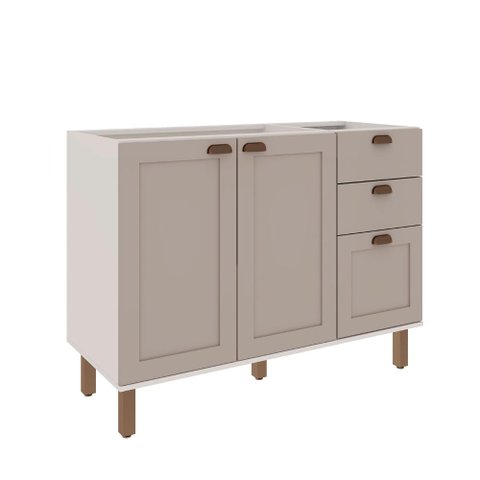 Balcão Cozinha Modulada 120cm C/ 2 Portas e 3 Gavetas Mdf Cor:fendi com Branco