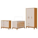 Ver imagem 1 de Dormitório Infantil Flip Guarda Roupa 3 Portas, Cômoda 1 Porta e Berço Areia Fosco/savana -