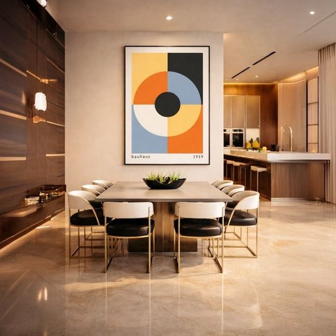 Quadro Canvas Bauhaus Disco Color 60x40cm Mold Preta