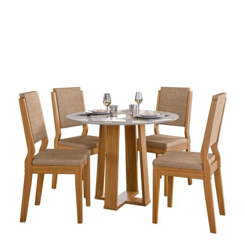 Conjunto Sala de Jantar Mesa Isabela 100x100 4 Cadeiras Carol Ype/off/linho Areia